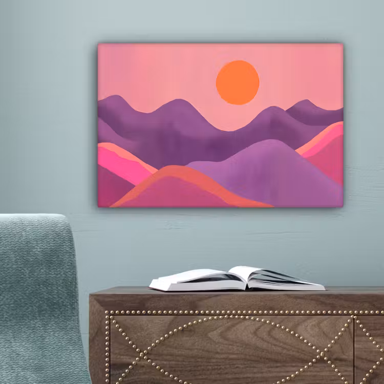 Zon - Heuvels - Paars - Abstract canvas 2cm klein -sfeer4