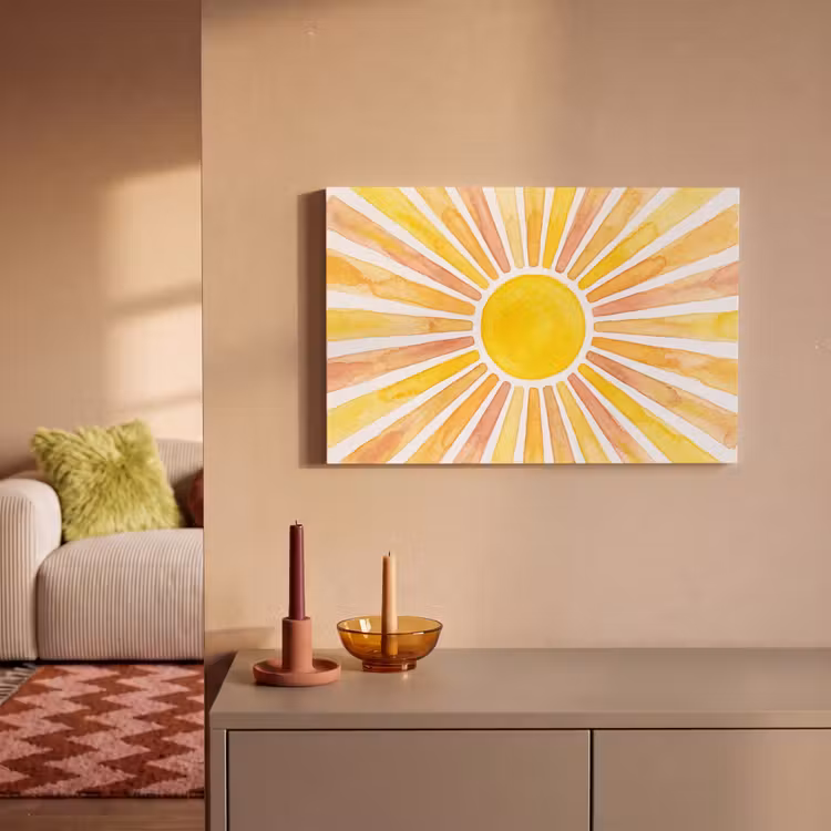 Zon - Stralen - Aquarel - Geel - Abstract canvas 2cm klein -sfeer1