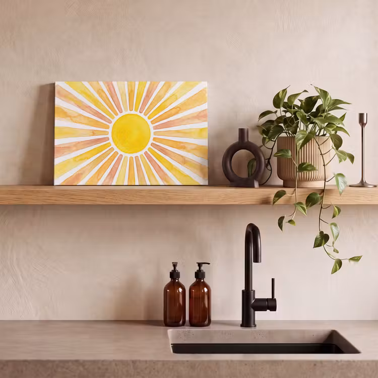 Zon - Stralen - Aquarel - Geel - Abstract canvas 2cm klein -sfeer3