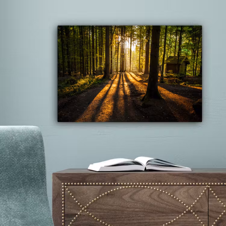Zon - Bomen - Bos - Landschap - Natuur canvas 2cm klein -sfeer4