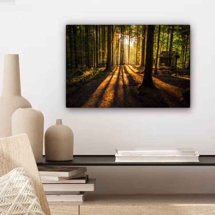 Zon - Bomen - Bos - Landschap - Natuur canvas 2cm klein -sfeer6
