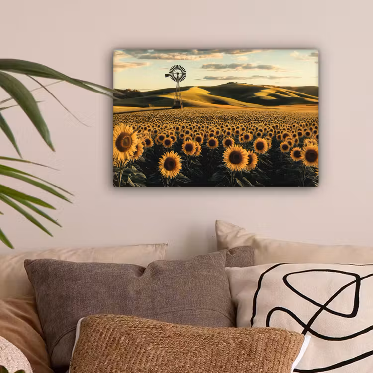 Zonnebloem - Veld - Windmolen canvas 2cm klein -sfeer1
