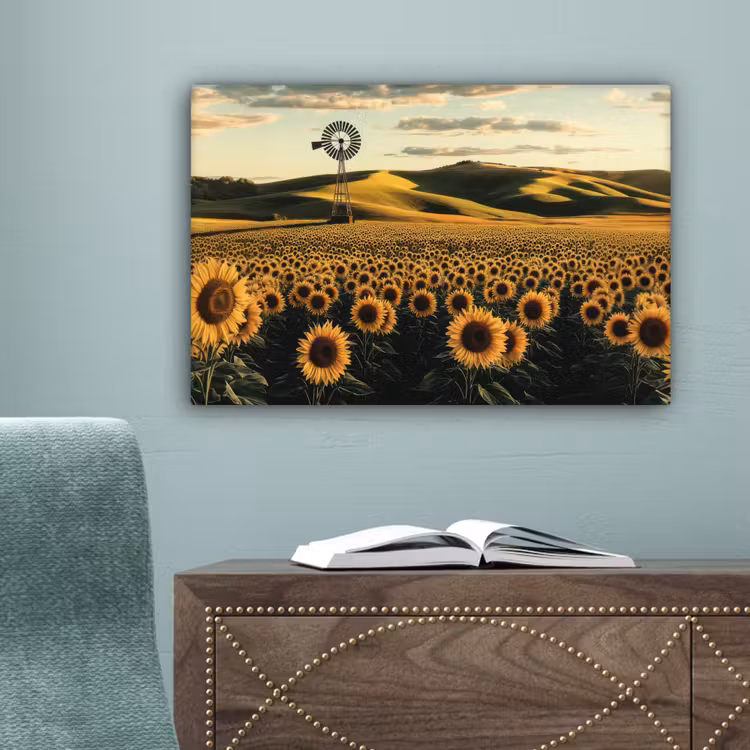 Zonnebloem - Veld - Windmolen canvas 2cm klein -sfeer4