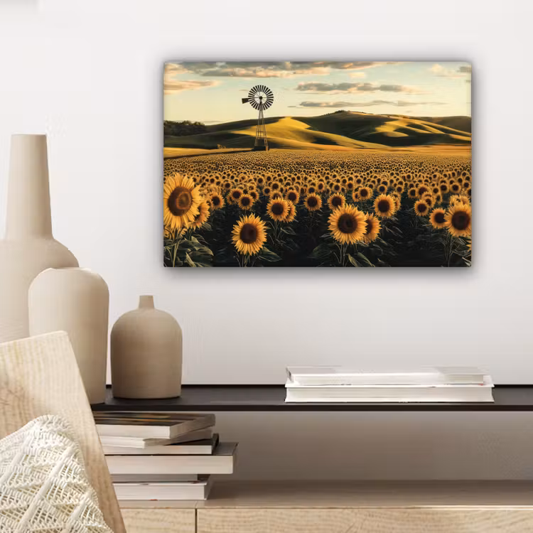 Zonnebloem - Veld - Windmolen canvas 2cm klein -sfeer6
