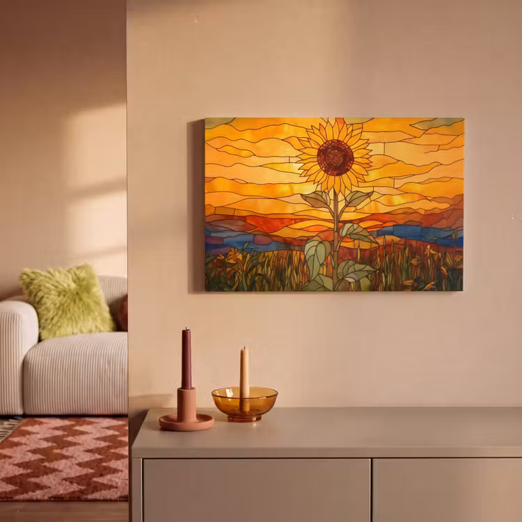 Zonnebloem - Mozaïek - Zonsondergang - Geel canvas 2cm klein -sfeer1