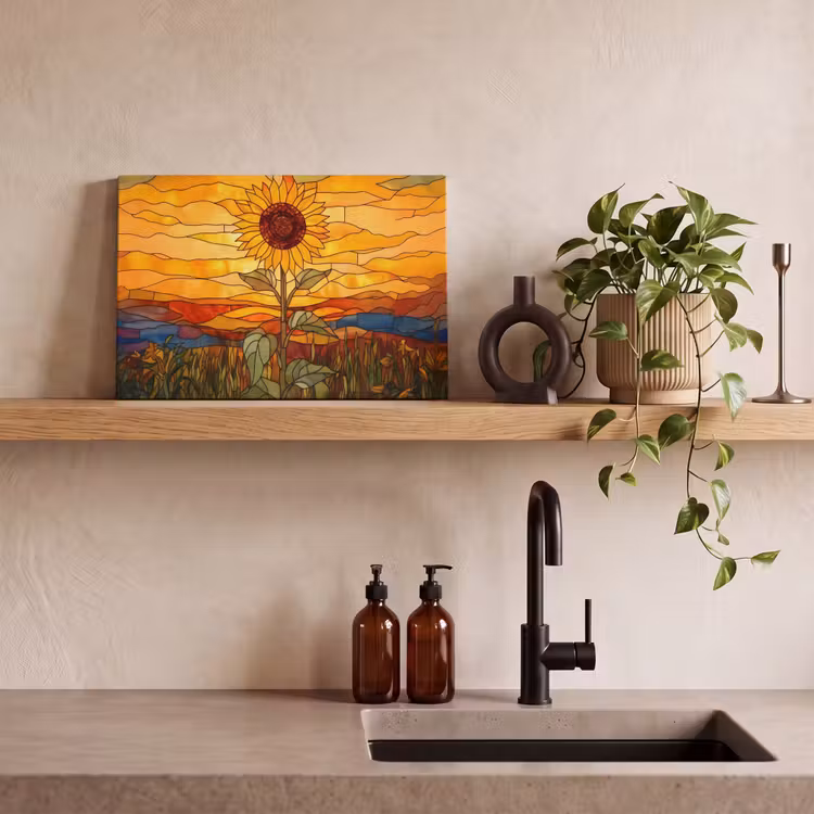 Zonnebloem - Mozaïek - Zonsondergang - Geel canvas 2cm klein -sfeer3