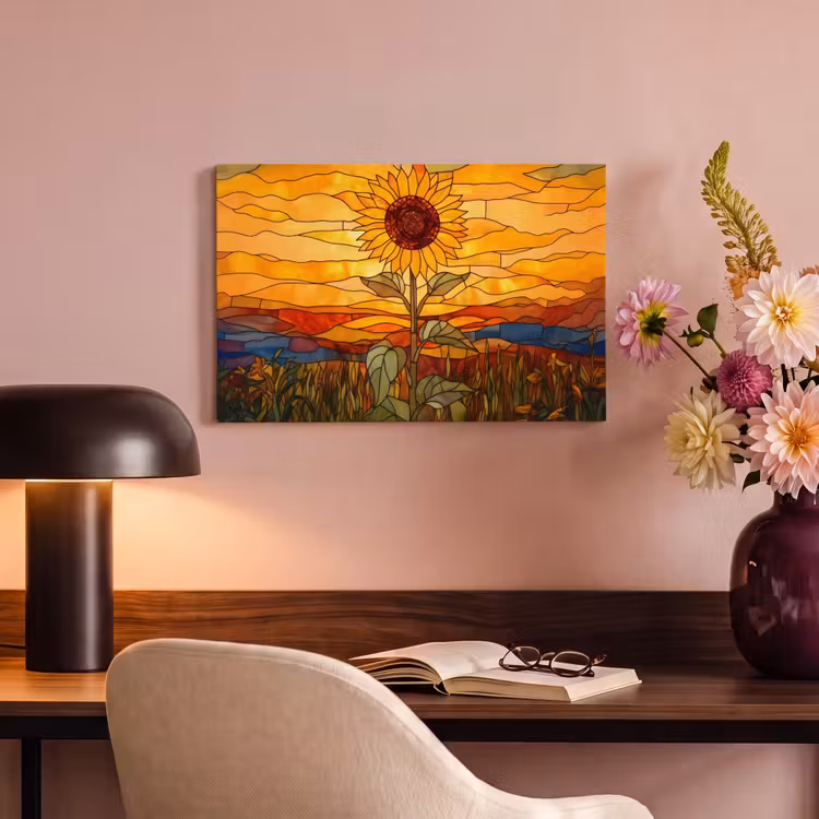 Zonnebloem - Mozaïek - Zonsondergang - Geel canvas 2cm klein -sfeer4