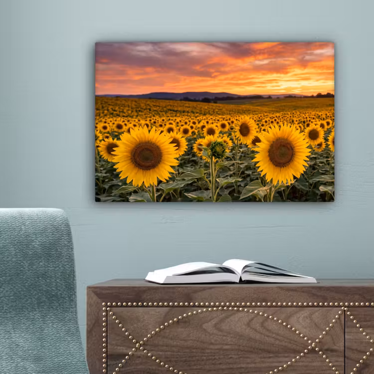 Zonnebloemen - Heuvellandschap - Geel canvas 2cm klein -sfeer4