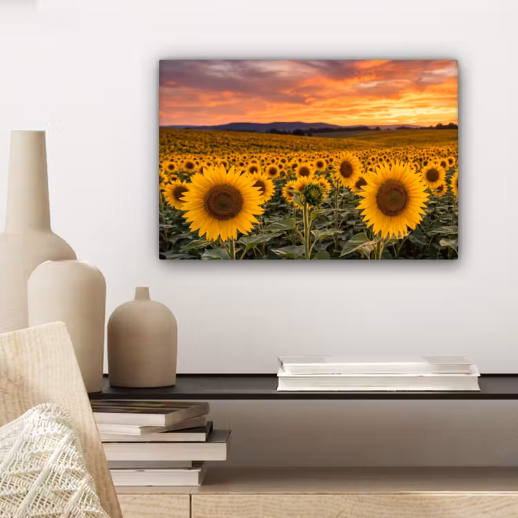 Zonnebloemen - Heuvellandschap - Geel canvas 2cm klein -sfeer6