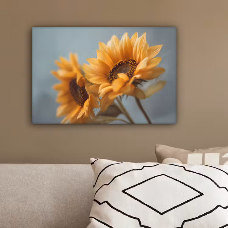 Zonnebloemen - Geel - Wazig canvas 2cm klein -sfeer3