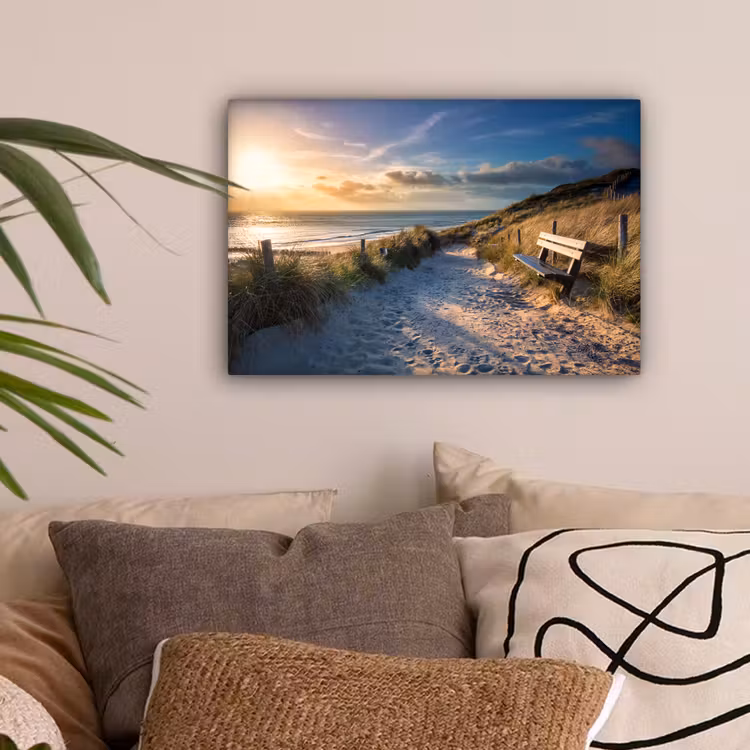 Zonsondergang - Strand - Duin - Gras - Bank canvas 2cm klein -sfeer1