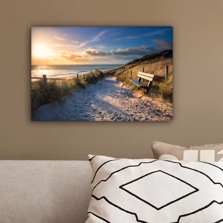 Zonsondergang - Strand - Duin - Gras - Bank canvas 2cm klein -sfeer3