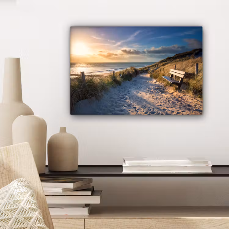 Zonsondergang - Strand - Duin - Gras - Bank canvas 2cm klein -sfeer6