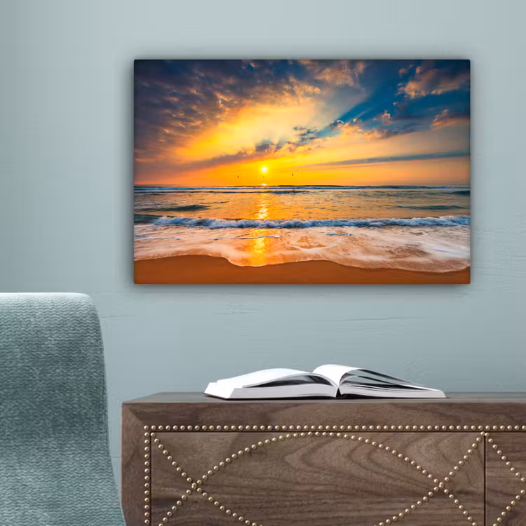 Zonsondergang - Strand - Zee - Wolken - Oranje canvas 2cm klein -sfeer4