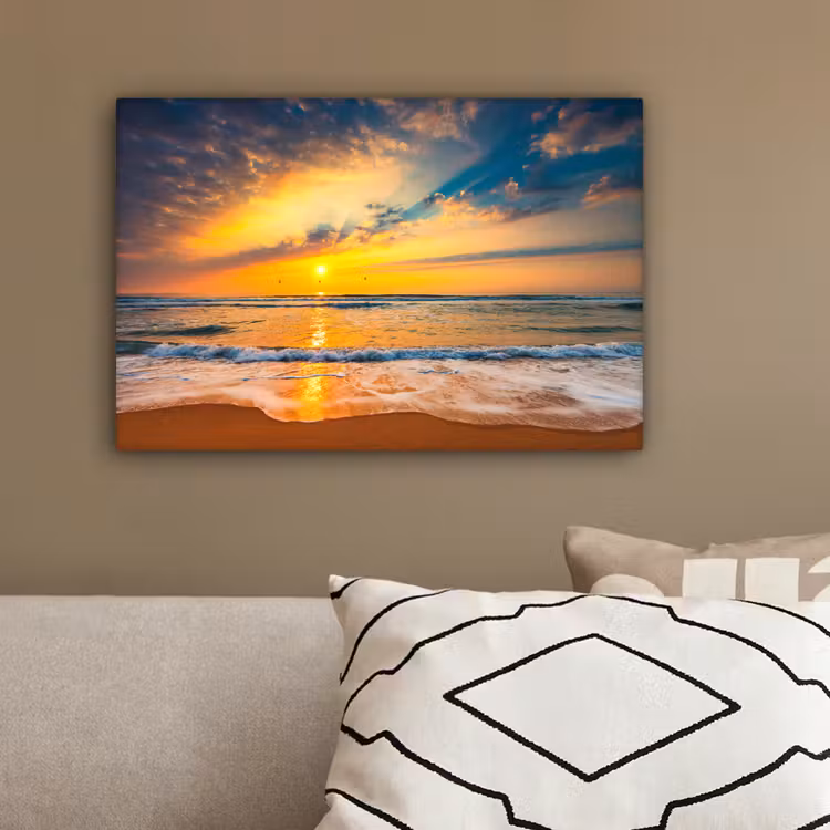 Zonsondergang - Strand - Zee - Wolken - Oranje canvas 2cm klein -sfeer3