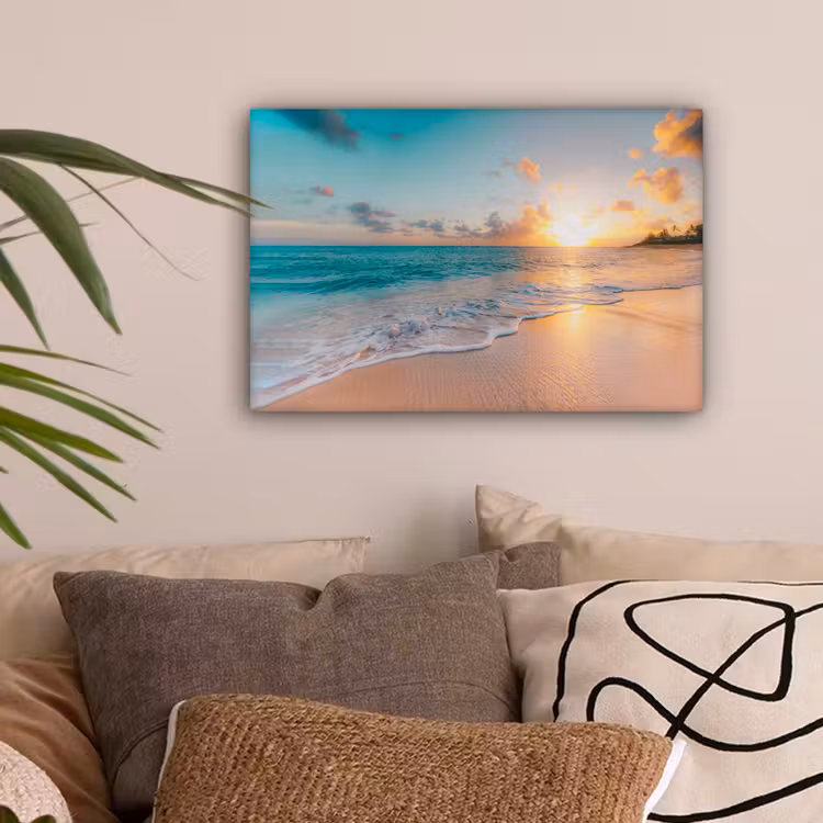 Zonsondergang - Strand - Zee - Zomer - Blauw canvas 2cm klein -sfeer1