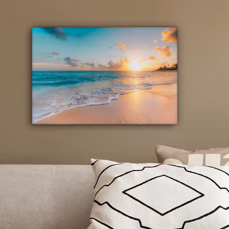 Zonsondergang - Strand - Zee - Zomer - Blauw canvas 2cm klein -sfeer3