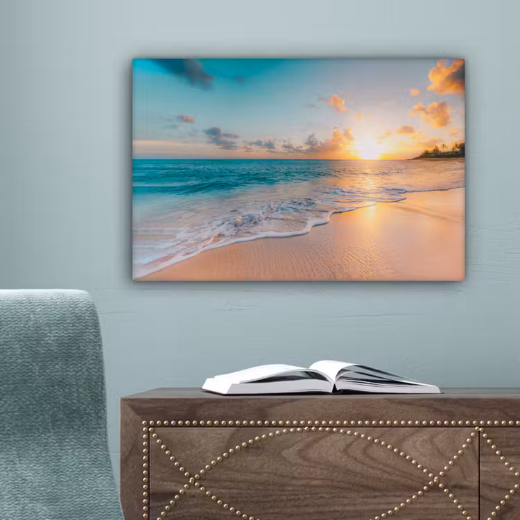 Zonsondergang - Strand - Zee - Zomer - Blauw canvas 2cm klein -sfeer4