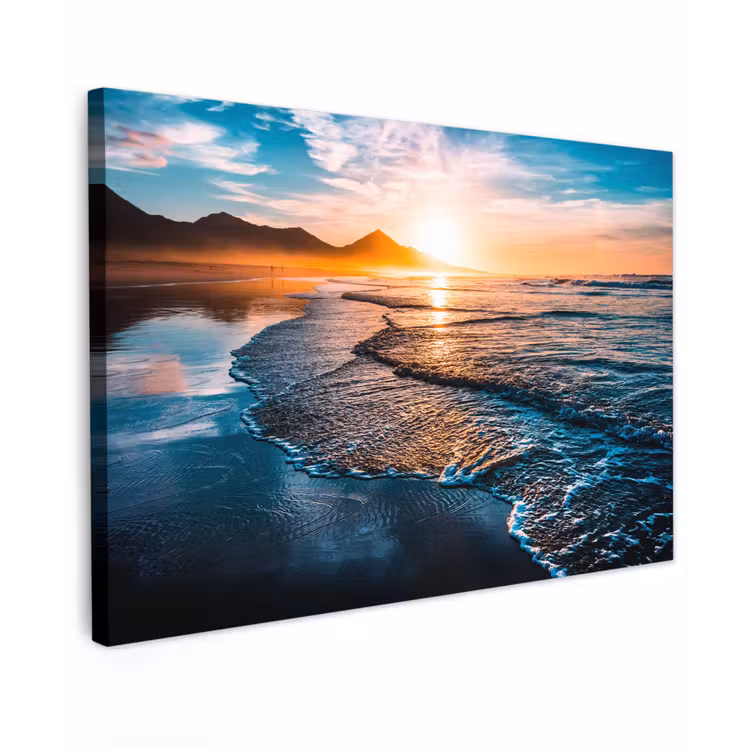 Zonsondergang - Zee - Berg - Horizon - Landschap - Blauw canvas 2cm klein -z3d