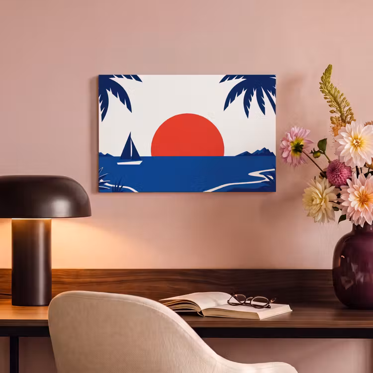 Zonsondergang - Zee - Palmboom - Tropisch - Modern canvas 2cm klein -sfeer4