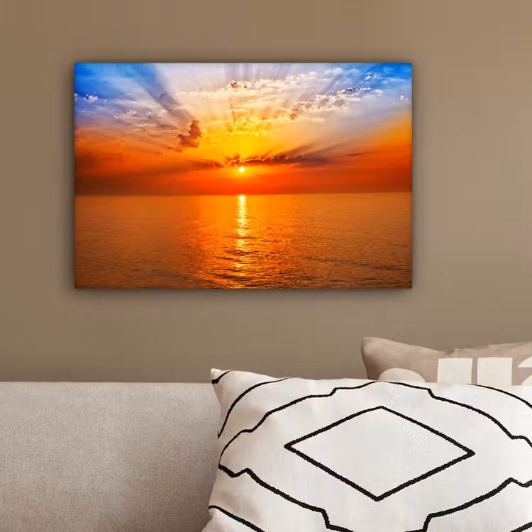 Zonsondergang - Zee - Lucht - Oranje - Horizon - Water canvas 2cm klein -sfeer3