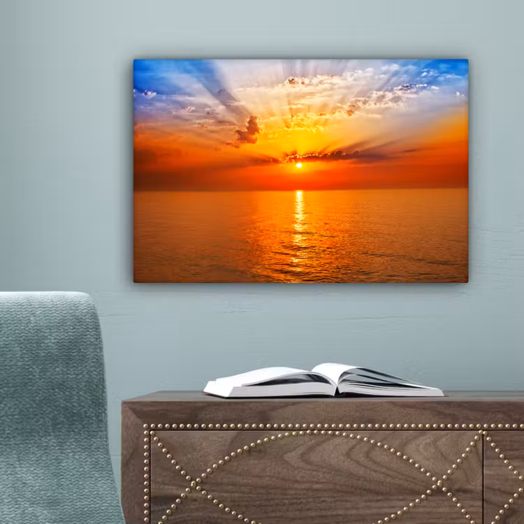 Zonsondergang - Zee - Lucht - Oranje - Horizon - Water canvas 2cm klein -sfeer4
