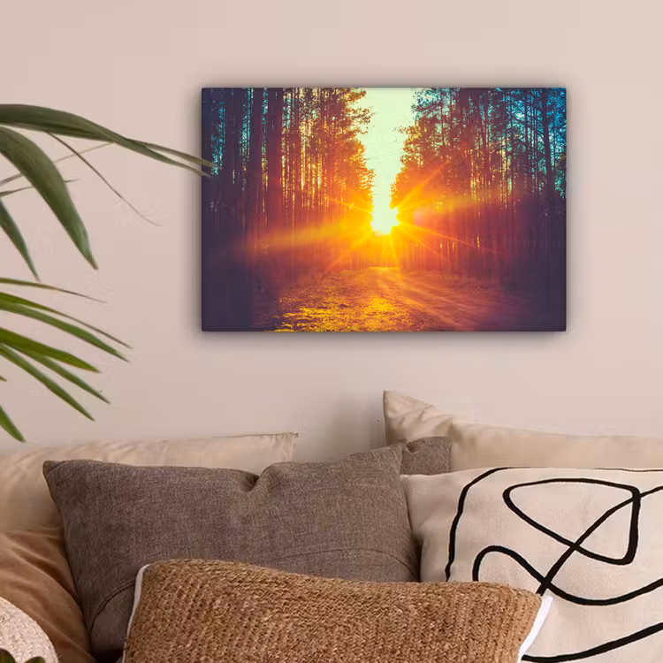 Zonsondergang - Bomen - Bos - Natuur canvas 2cm klein -sfeer1