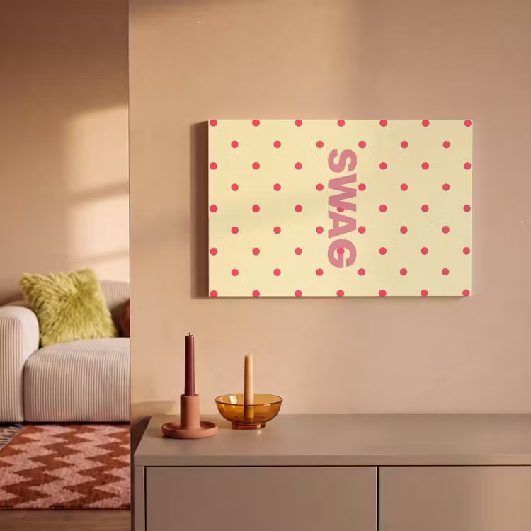 Swag - Roze - Stippen - Geel canvas 2cm klein -sfeer1