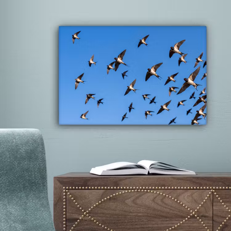 Zwaluwen - Vliegen - Blauw canvas 2cm klein -sfeer4