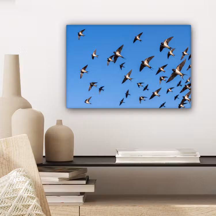 Zwaluwen - Vliegen - Blauw canvas 2cm klein -sfeer6