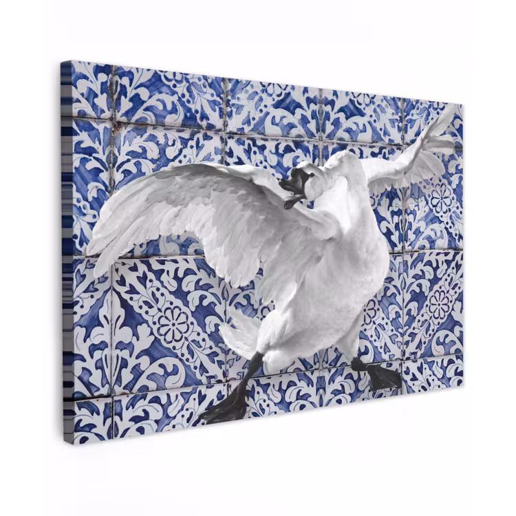 Zwaan - Kunst - Delfts blauw - Schilderij - Oude meesters canvas 2cm klein -z3d
