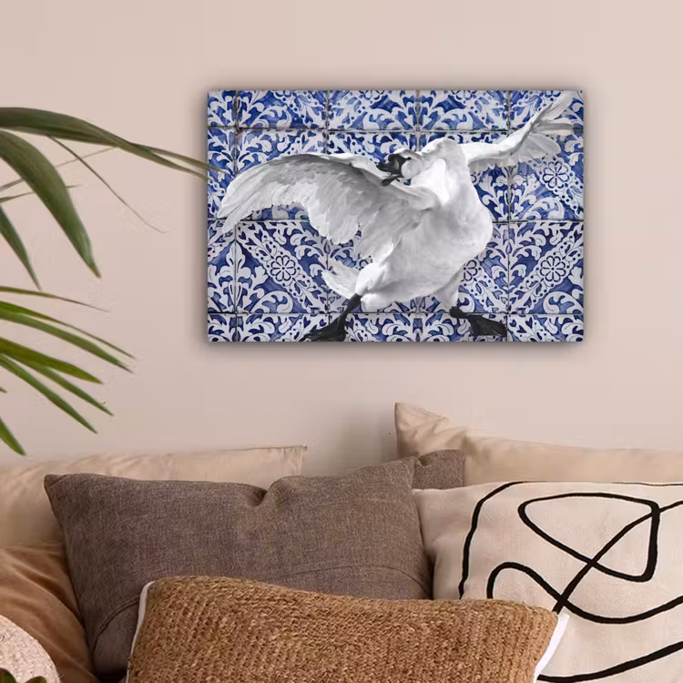 Zwaan - Kunst - Delfts blauw - Schilderij - Oude meesters canvas 2cm klein -sfeer1
