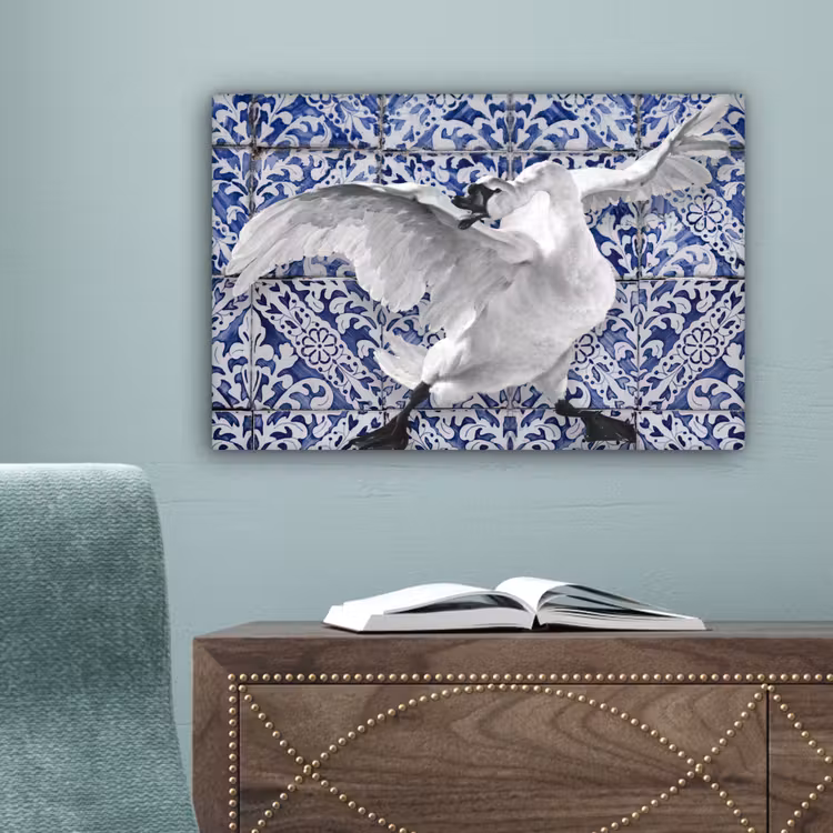 Zwaan - Kunst - Delfts blauw - Schilderij - Oude meesters canvas 2cm klein -sfeer4