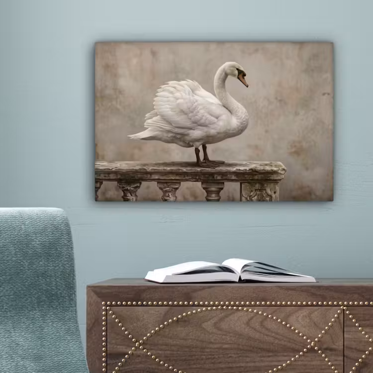 Zwaan - Elegant - Dieren - Wit canvas 2cm klein -sfeer4