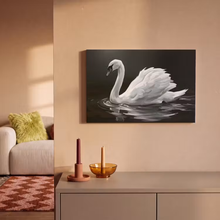 Zwaan - Water - Natuur - Realistisch - Wit canvas 2cm klein -sfeer1