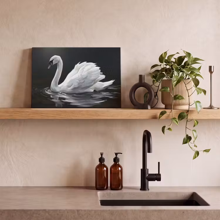 Zwaan - Water - Natuur - Realistisch - Wit canvas 2cm klein -sfeer3