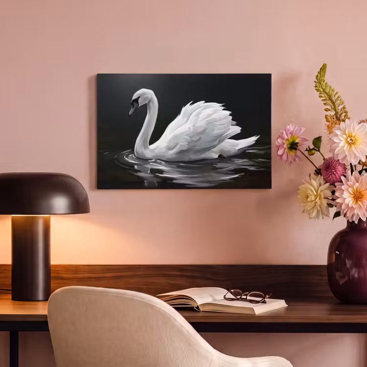 Zwaan - Water - Natuur - Realistisch - Wit canvas 2cm klein -sfeer4