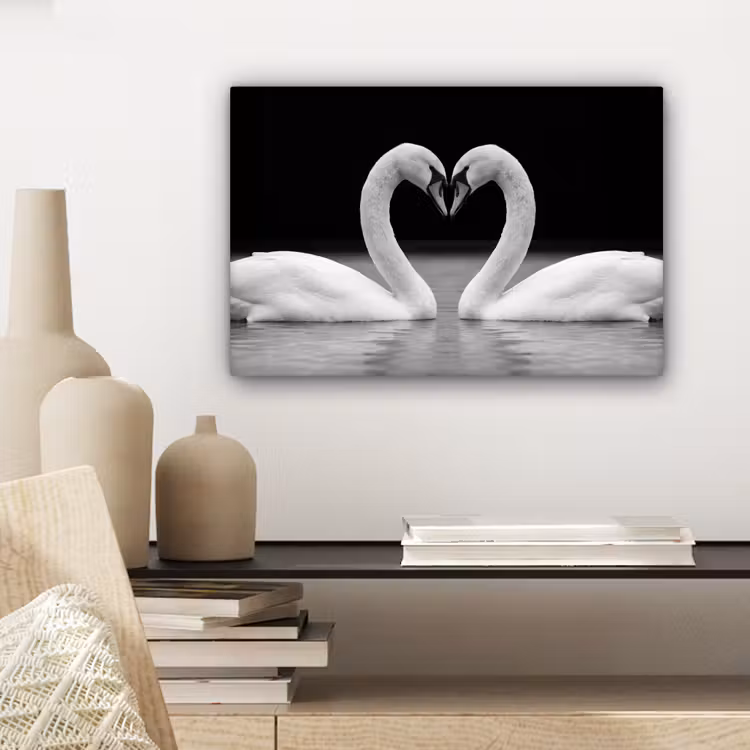Zwanen - Hart - Zwart - Wit canvas 2cm klein -sfeer6
