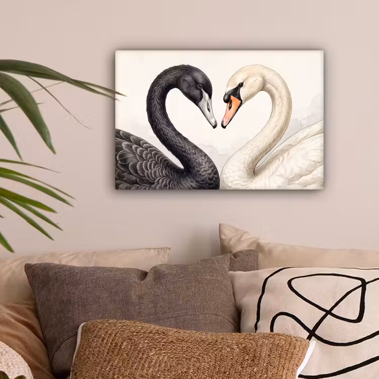 Zwanen - Hartvorm - Dieren canvas 2cm klein -sfeer1