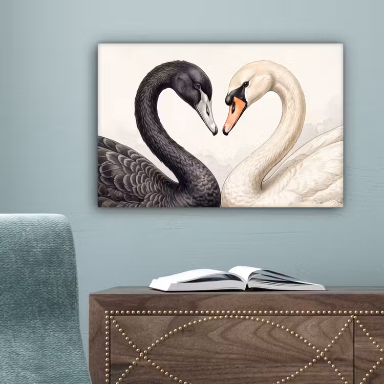 Zwanen - Hartvorm - Dieren canvas 2cm klein -sfeer4