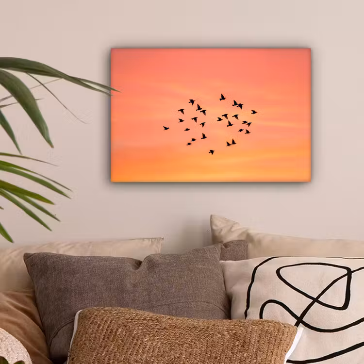 Zwerm - Vogels - Oranje canvas 2cm klein -sfeer1