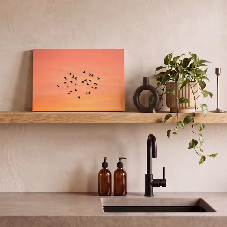 Zwerm - Vogels - Oranje canvas 2cm klein -sfeer3