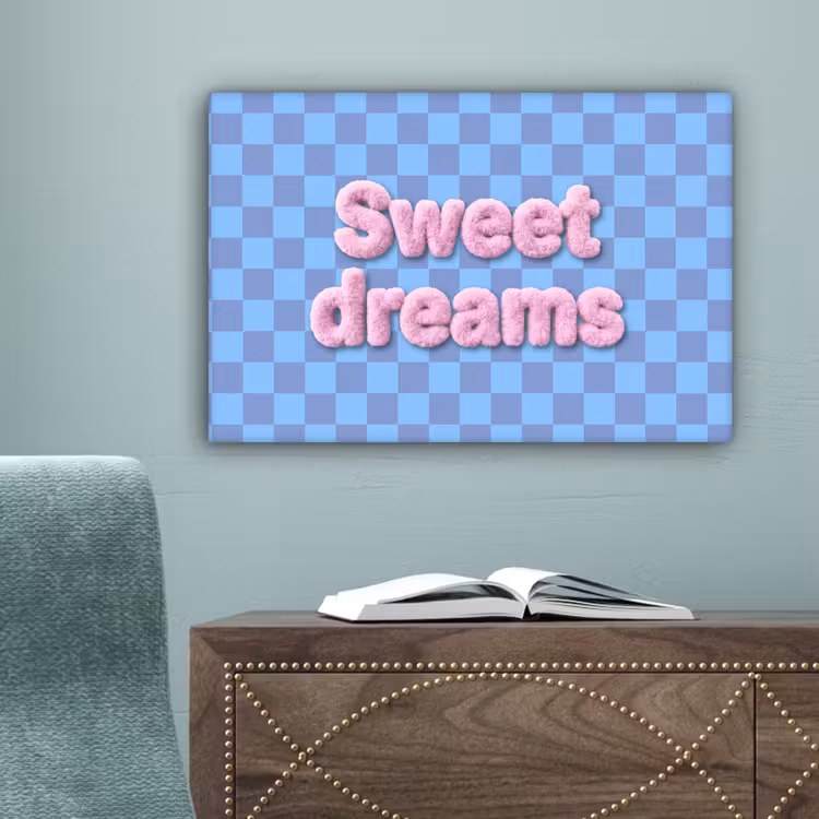 Sweet dreams - Vierkanten - Roze - Blauw canvas 2cm klein -sfeer4