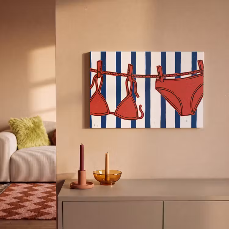 Badkleding - Waslijn - Zomer - Illustratie - Rood canvas 2cm klein -sfeer1