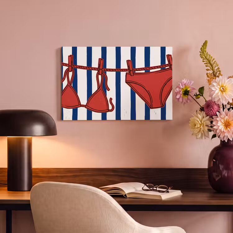 Badkleding - Waslijn - Zomer - Illustratie - Rood canvas 2cm klein -sfeer4