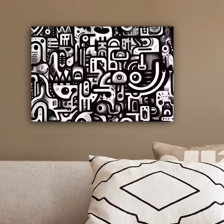 Symbolen - Abstract - Grafisch - Zwart canvas 2cm klein -sfeer3