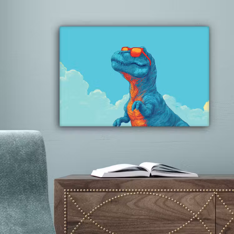 T-Rex - Blauw - Wolken - Zonnebril canvas 2cm klein -sfeer4