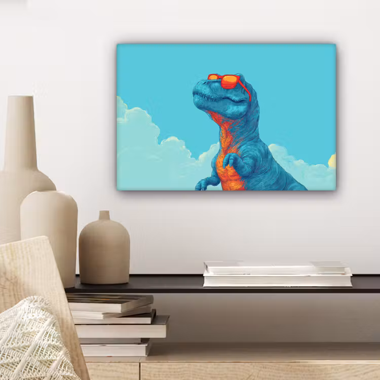 T-Rex - Blauw - Wolken - Zonnebril canvas 2cm klein -sfeer6