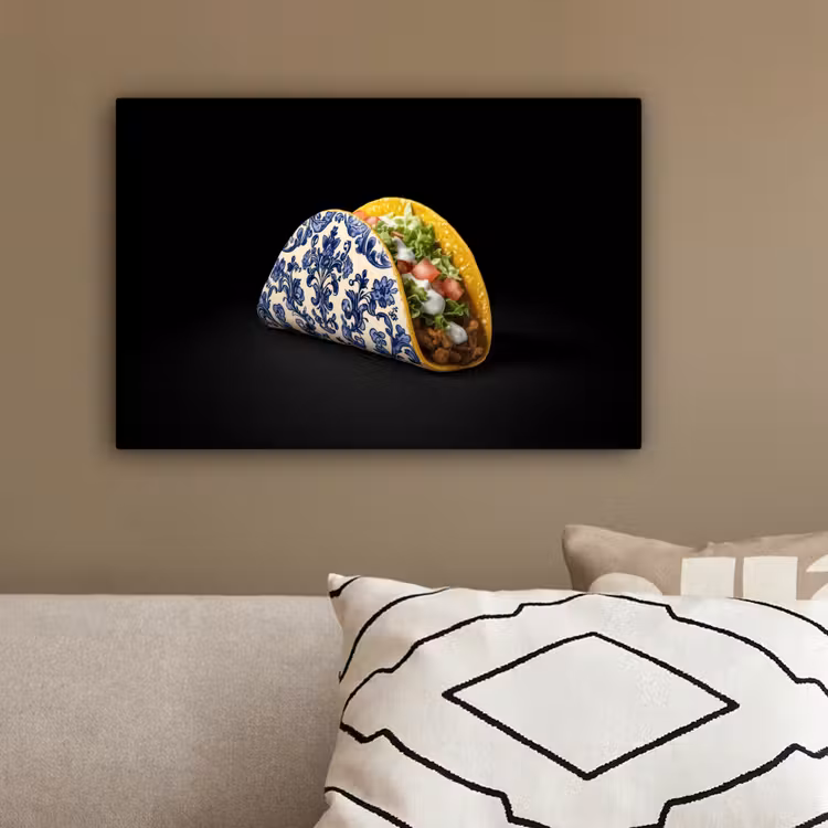 Taco - Vlees - Salade - Delftsblauw - Motief canvas 2cm klein -sfeer3