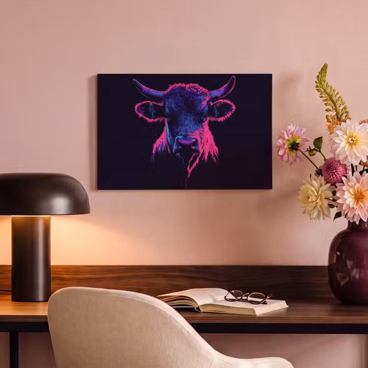 Stier - Neon - Zwart - Kleur canvas 2cm klein -sfeer4